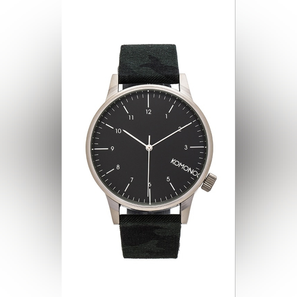 Komono The Winston Mens Minimalist Watch Green Face Camo Lthr Band Needs Battery